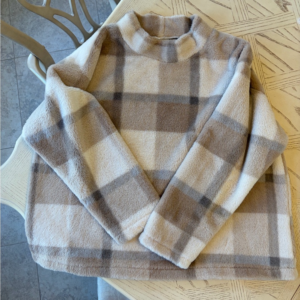 Plaid Fuzzy/Furry Pullover Sweater - Picture 1 of 8